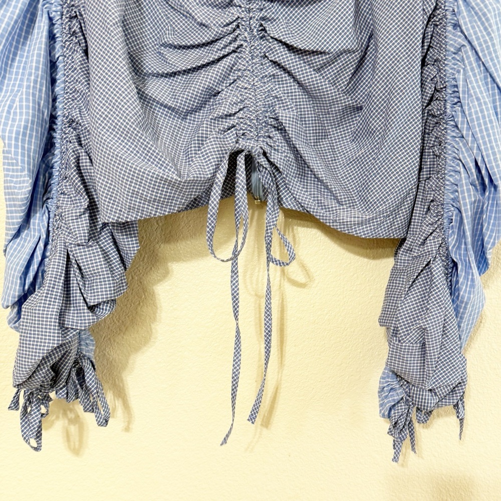 NWT SANDRO Formidable Blue Ruched Stripe Mixed Media Crop Top size 3/large - Picture 10 of 12